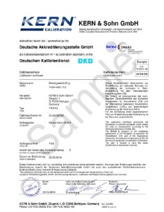 Certificat d'étalonnage Kern pour la balance PCB de 100g à 3.5kg